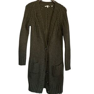 Vince Dark Green Long Cable Knit Cardigan